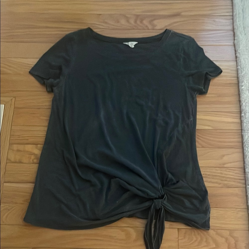 Black Tie-Front Women's Top